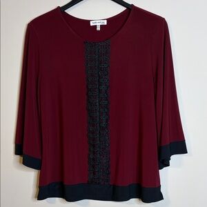 Faith And Joy Deep Red Blouse with Black Accents Size PL